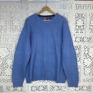 Chaps Blue Chunky Knit Crewneck Long Sleeve Grandpa Sweater Sz Mens XL